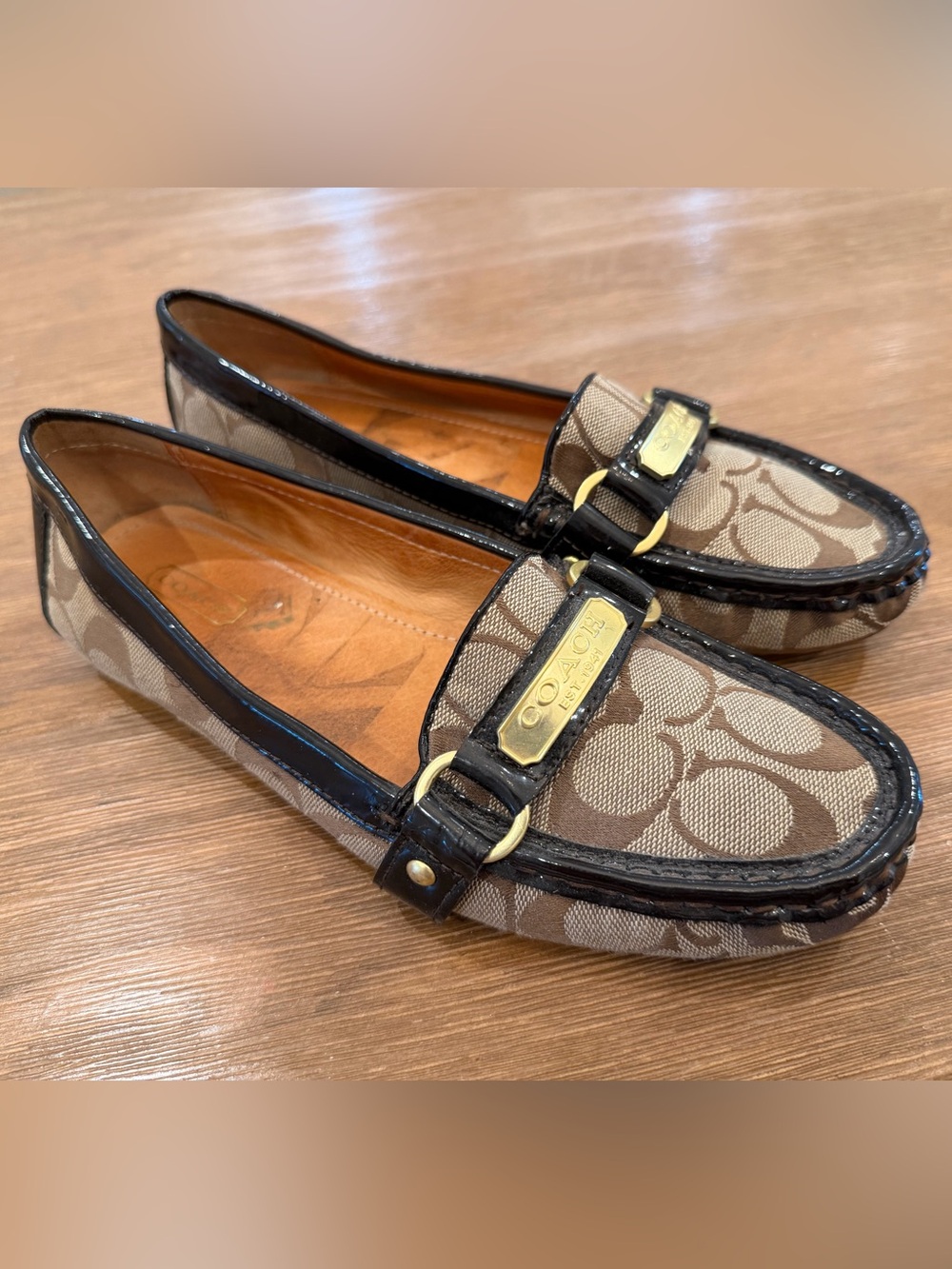 Coach Signature Canvas Loafers in Brown with Black Trim